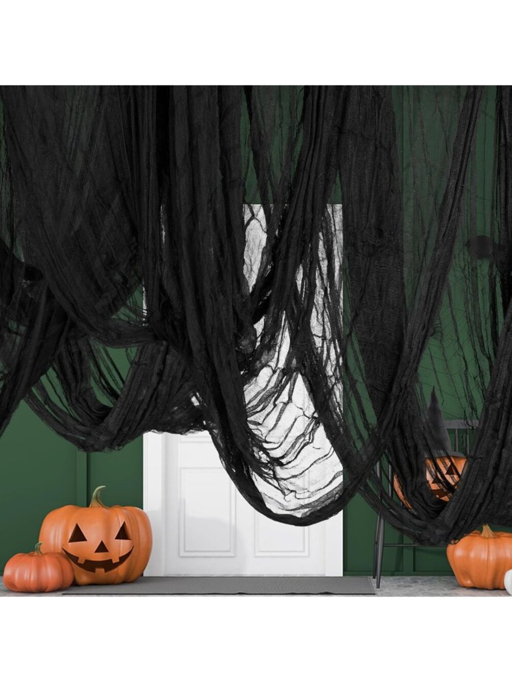 Large Black Creepy Halloween Cloth - Spooky Fabric for Haunted House Decor, Yard